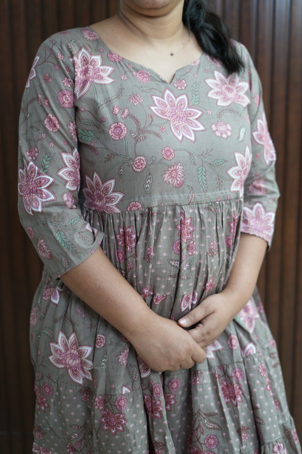 mocha brown Jaipur Twirl Floral Dress