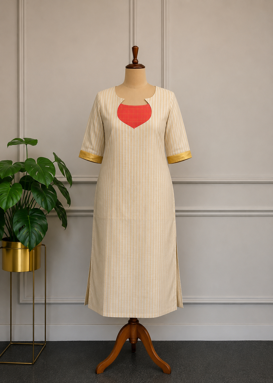 Manjari - Blossoming Elegance golden stripes with peach patch Kurti