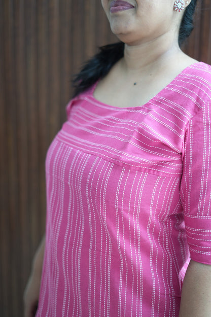 Pink Horizon Weave Kurti