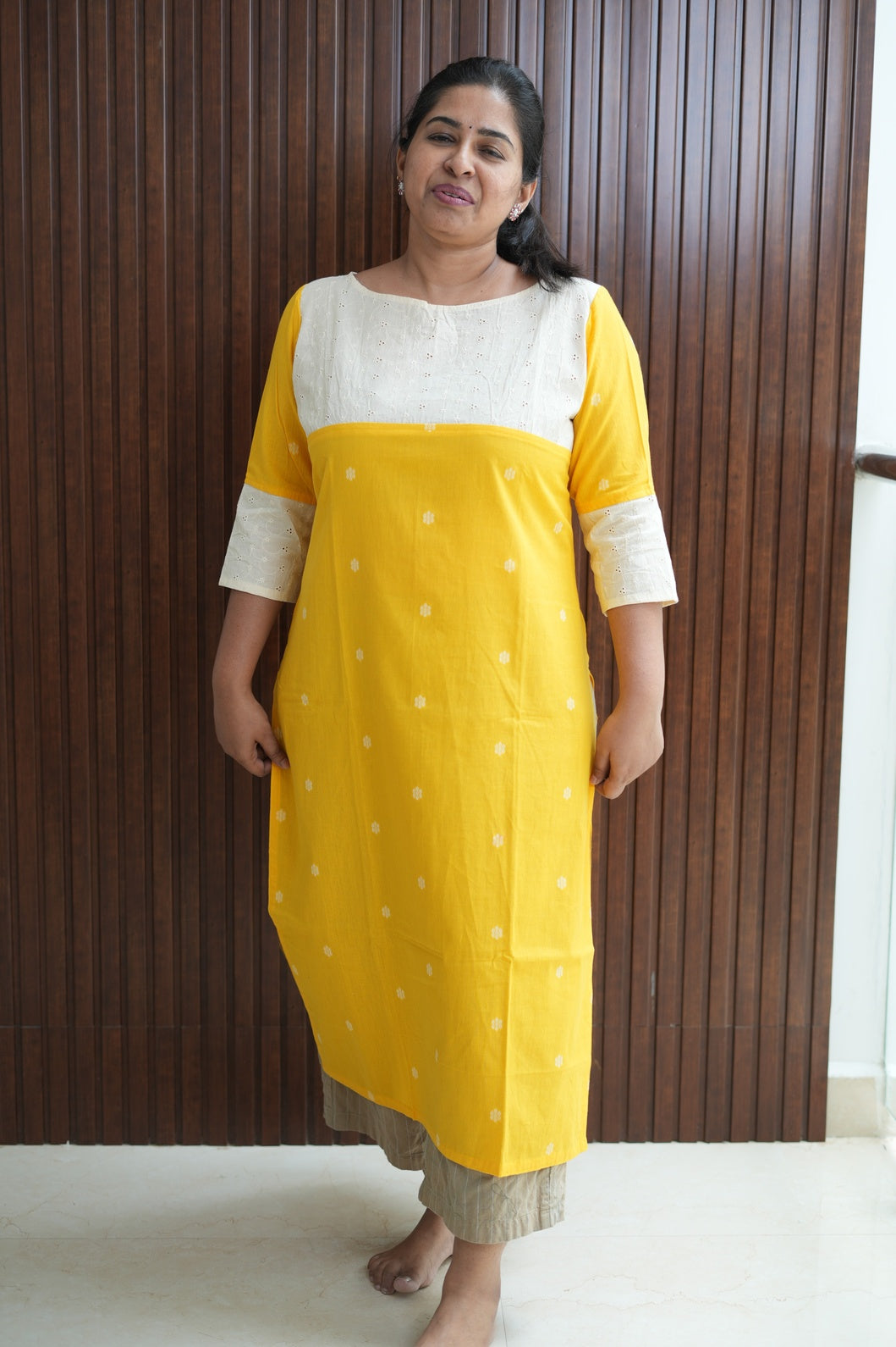Sunlite Yoke Hakoba Yellow Cotton Kurti