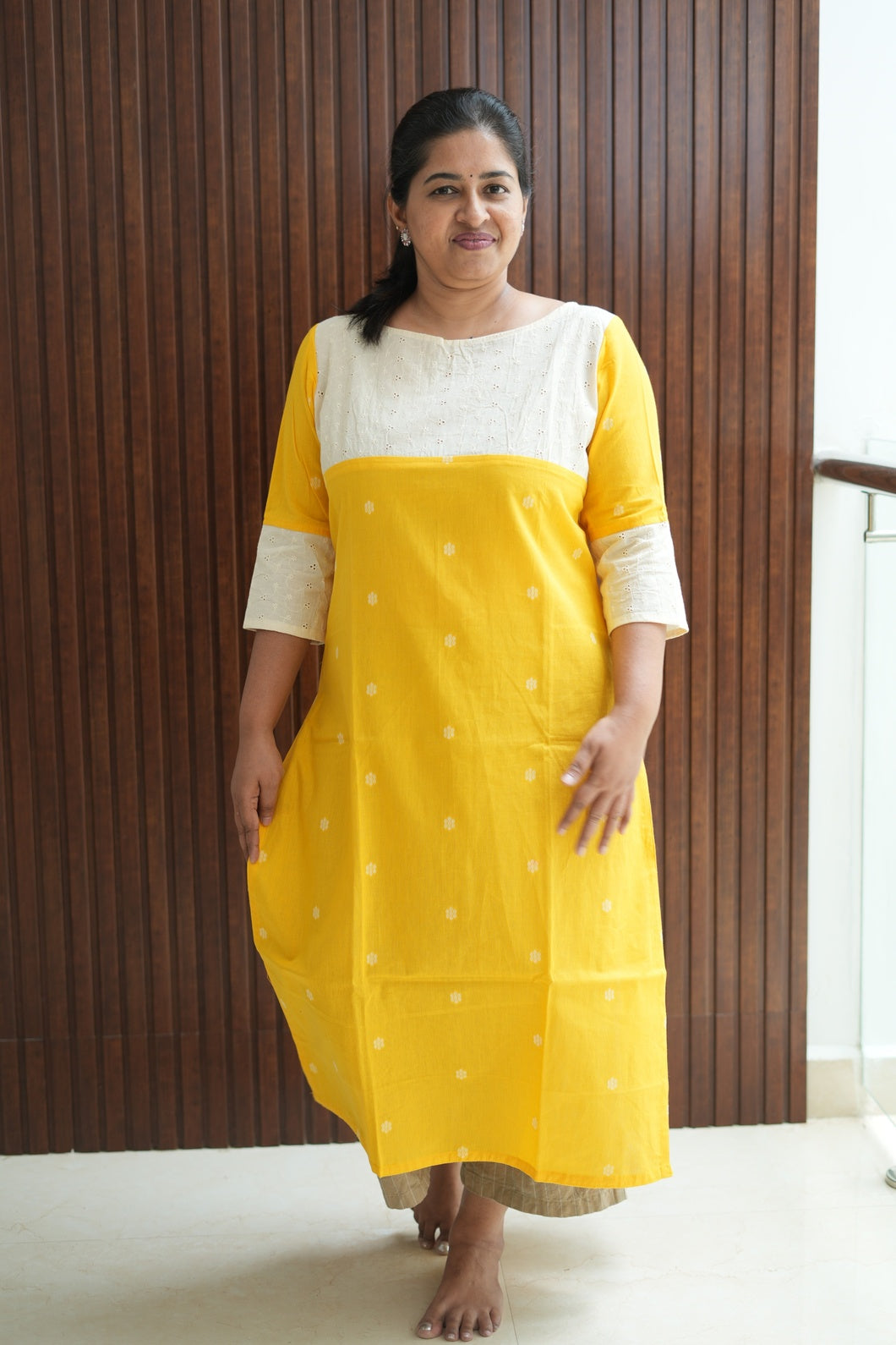 Sunlite Yoke Hakoba Yellow Cotton Kurti