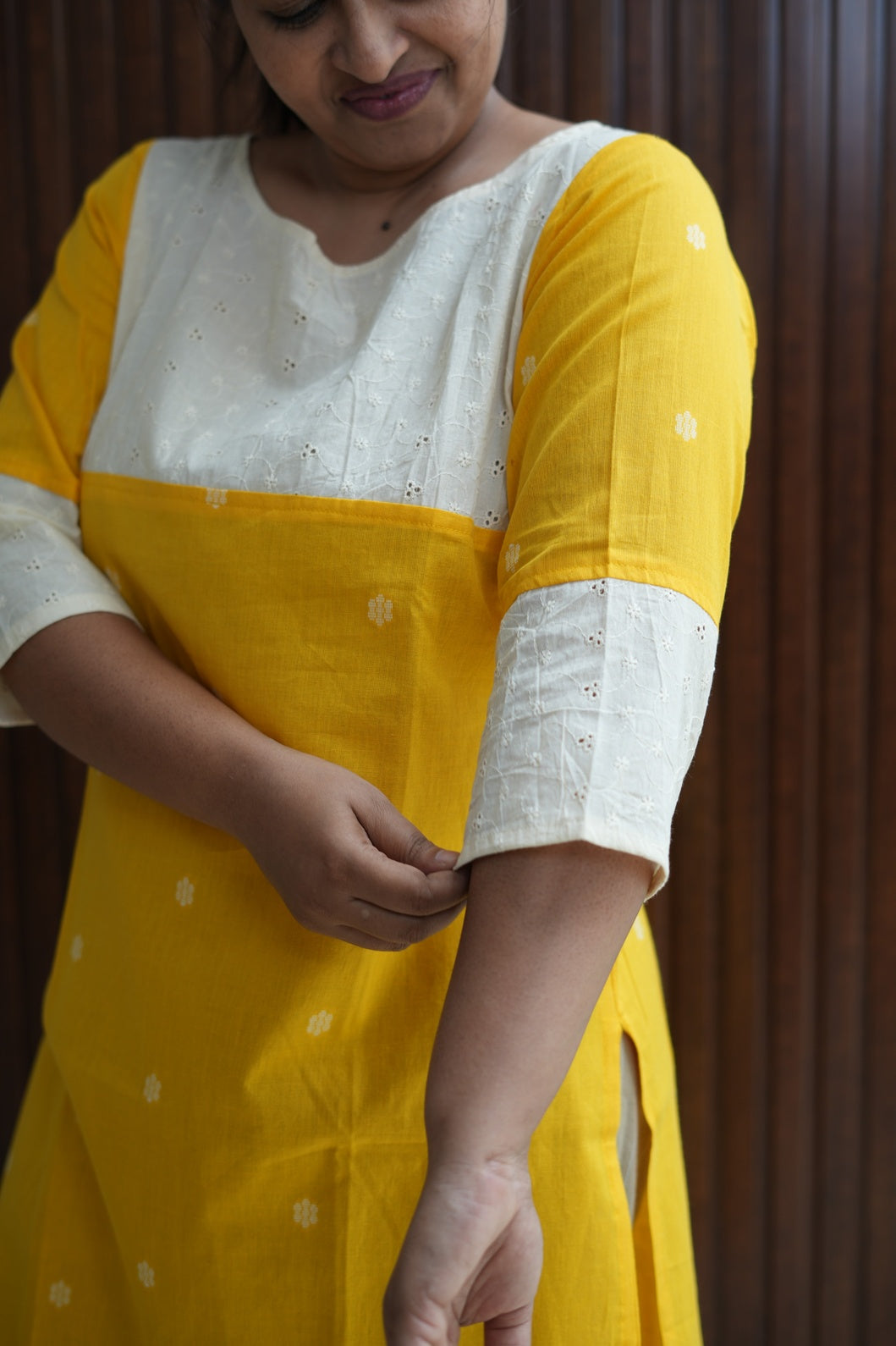 Sunlite Yoke Hakoba Yellow Cotton Kurti