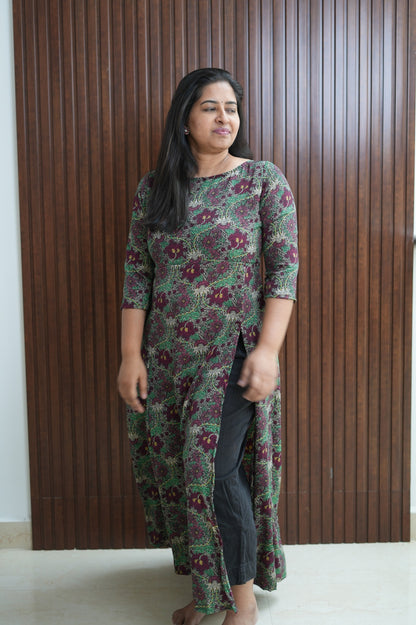 Dense Forest Green Wine Side Slit Kurti