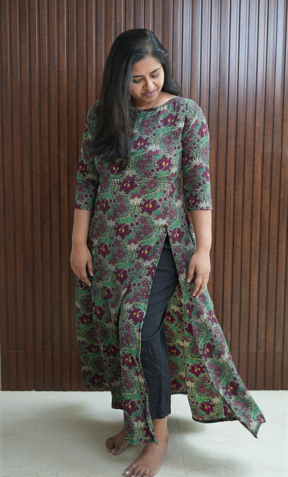 Dense Forest Green Wine Side Slit Kurti