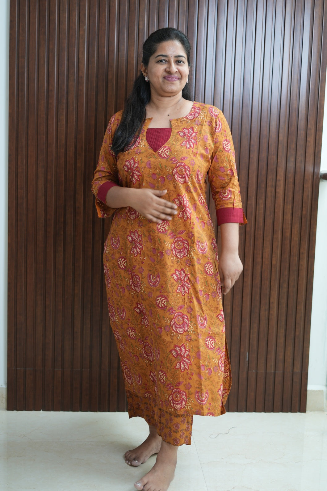 Honey Mustard Deep floral Kurti