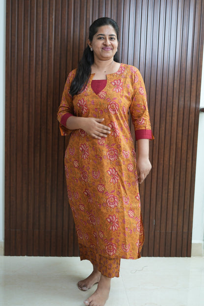 Honey Mustard Deep floral Kurti