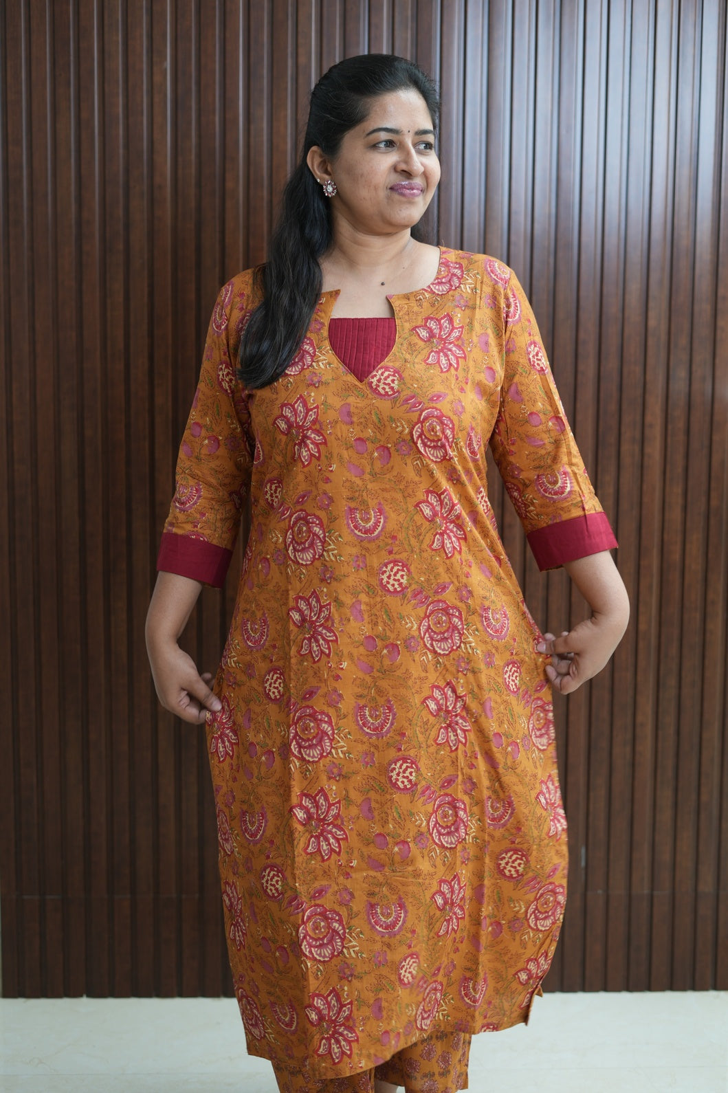 Honey Mustard Deep floral Kurti