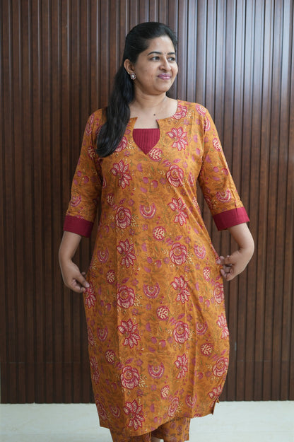 Honey Mustard Deep floral Kurti