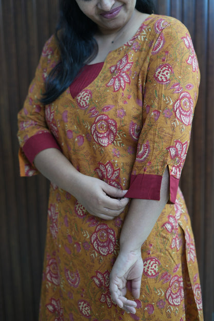 Honey Mustard Deep floral Kurti