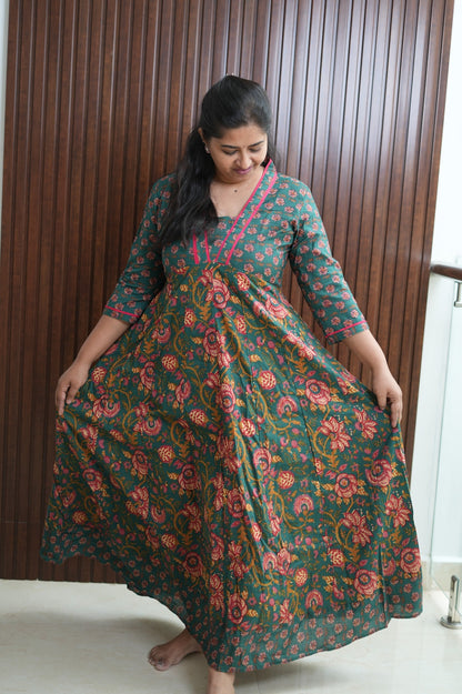 Green Jaipur Bloom Multi-Panel Gown Dress