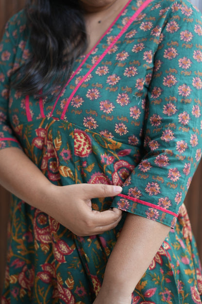 Green Jaipur Bloom Multi-Panel Gown Dress
