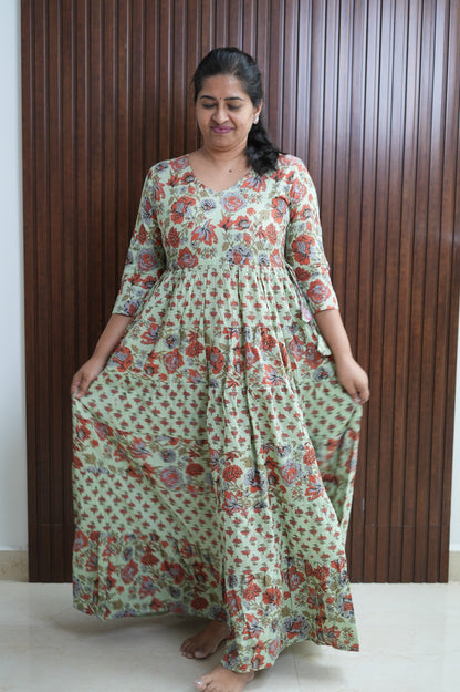 Green Jaipur Twirl orange Floral Dress