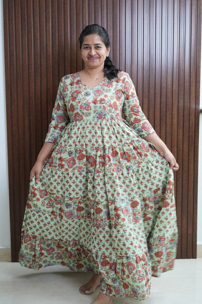 Green Jaipur Twirl orange Floral Dress