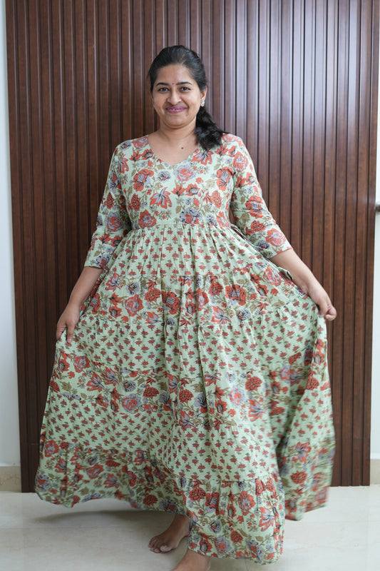 Green Jaipur Twirl orange Floral Dress