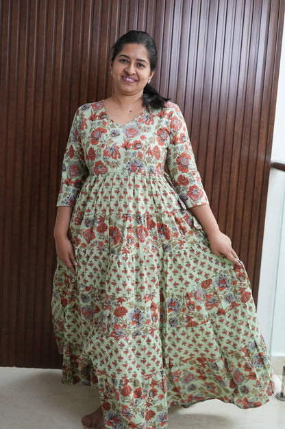 Green Jaipur Twirl orange Floral Dress