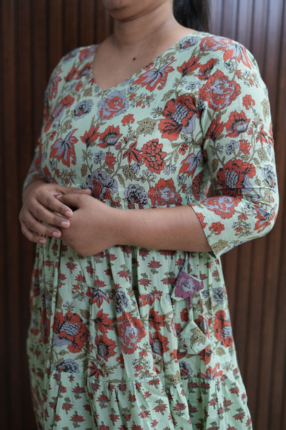 Green Jaipur Twirl orange Floral Dress