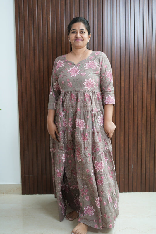 mocha brown Jaipur Twirl Floral Dress