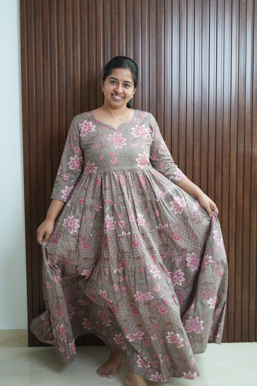 mocha brown Jaipur Twirl Floral Dress
