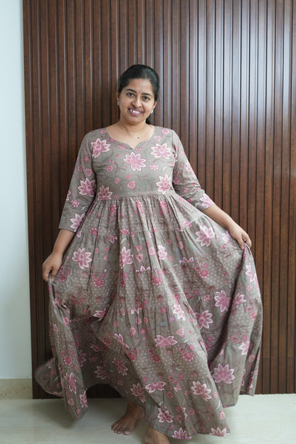 mocha brown Jaipur Twirl Floral Dress