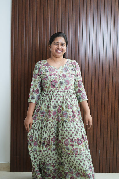 Green Jaipur Twirl purple Floral Dress