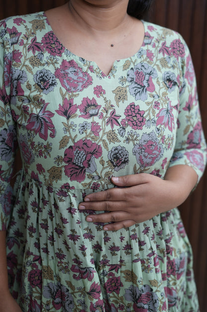 Green Jaipur Twirl purple Floral Dress