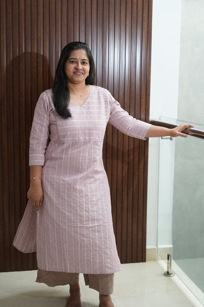 Blush Pink Silver Line Kurti