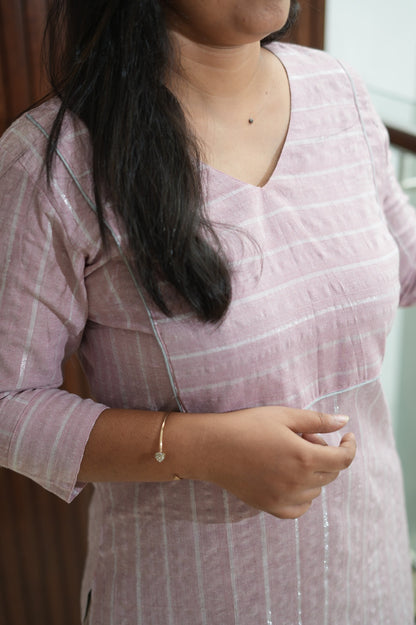 Blush Pink Silver Line Kurti