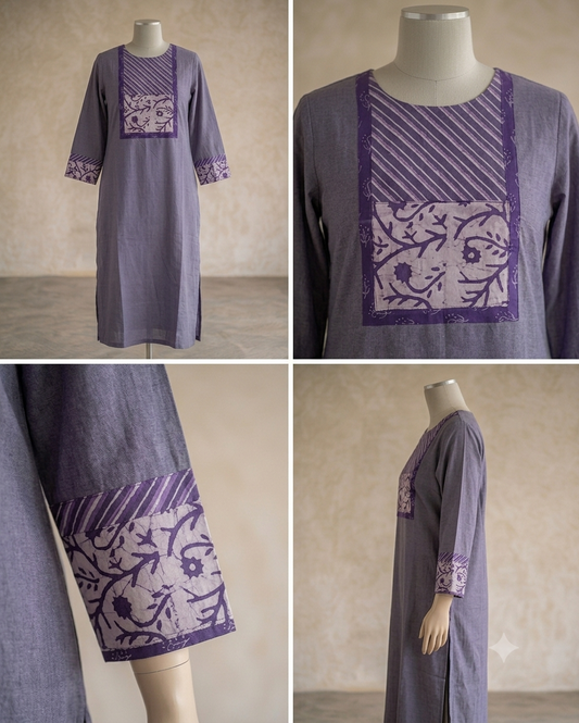 Unstitched Patch Work Kurti Material - lavender -07