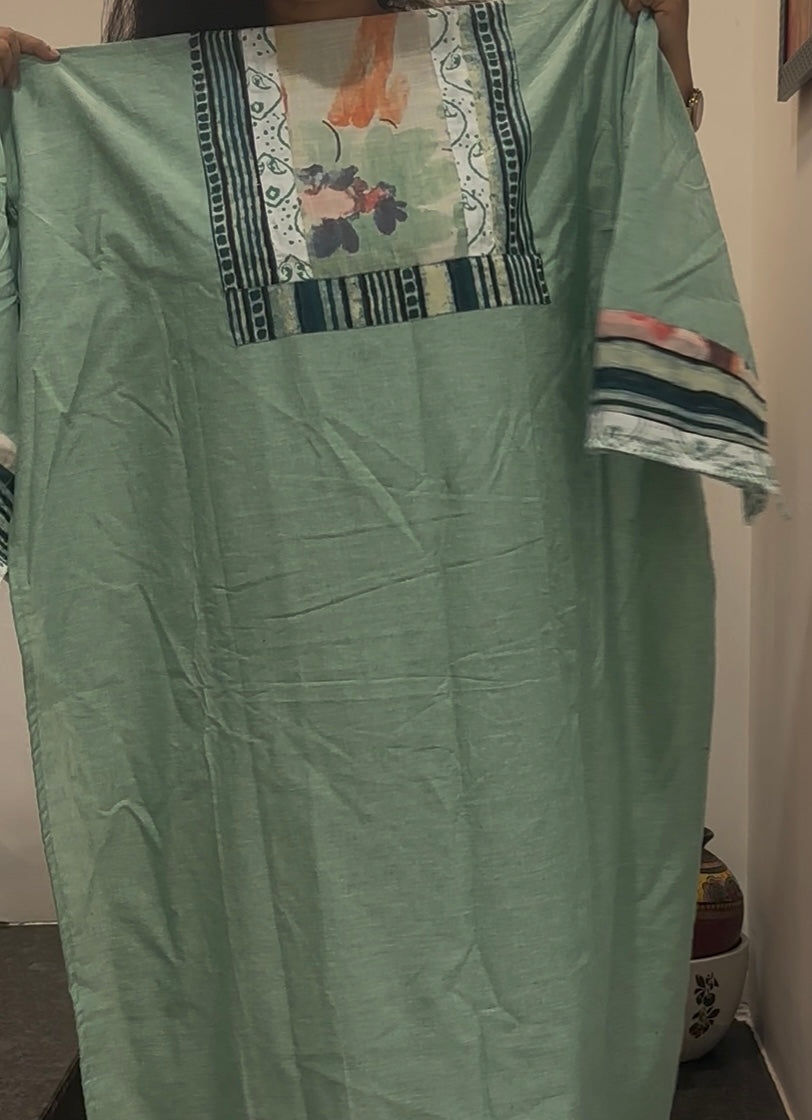 Unstitched Patch Work Kurti Material - Pastel Green-02