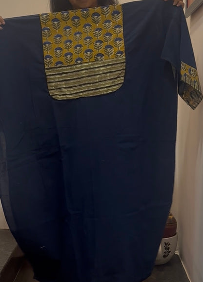 Unstitched Patch Work Kurti Material - Dark Blue-10