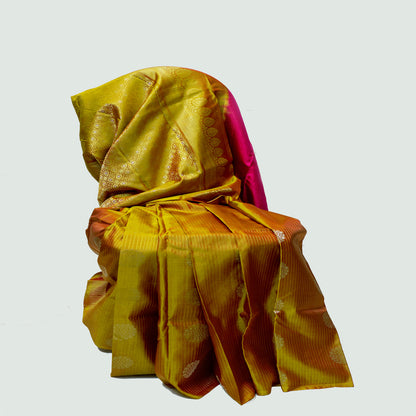 Mustard yellow soft silk saree