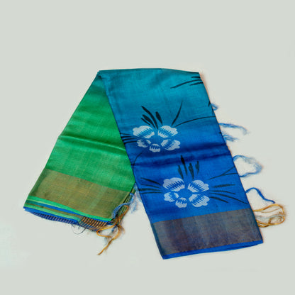 Double shaded blue and green tussur silk saree