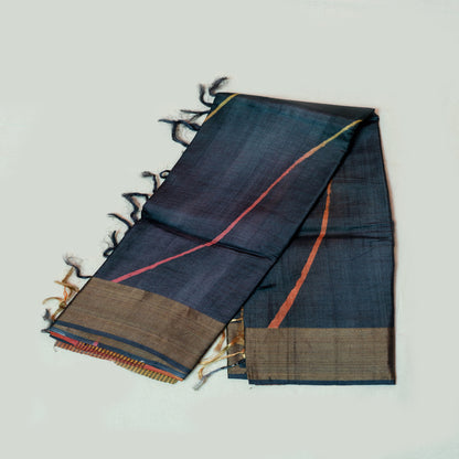 Black with gold border tusser silk saree