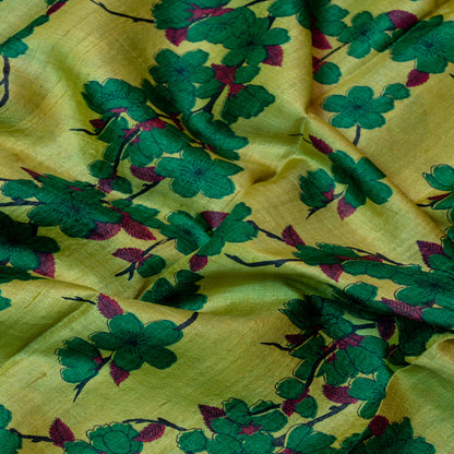 Leaf green with bottle green border tusser silk saree