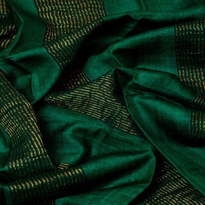 Leaf green with bottle green border tusser silk saree