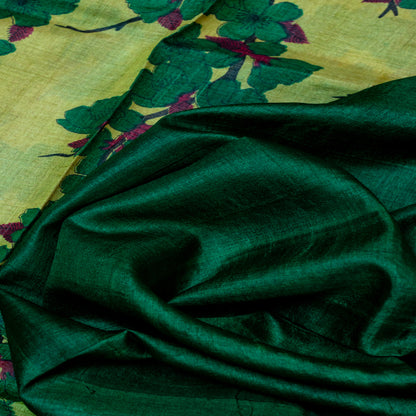 Leaf green with bottle green border tusser silk saree