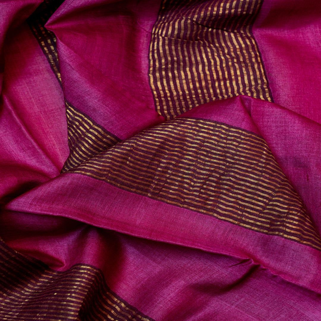 Turquoise blue with pink tusser silk saree