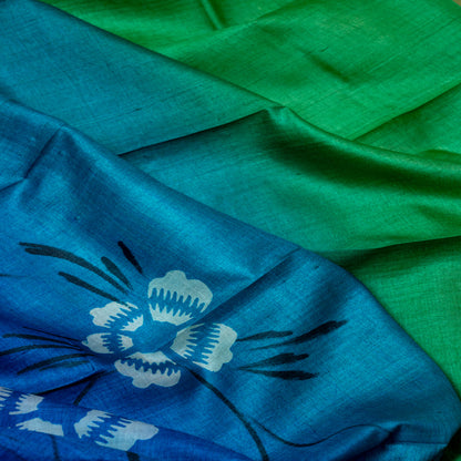 Double shaded blue and green tussur silk saree