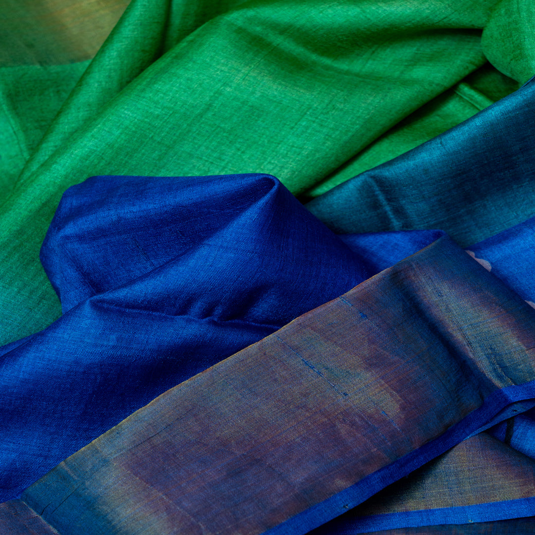 Double shaded blue and green tussur silk saree