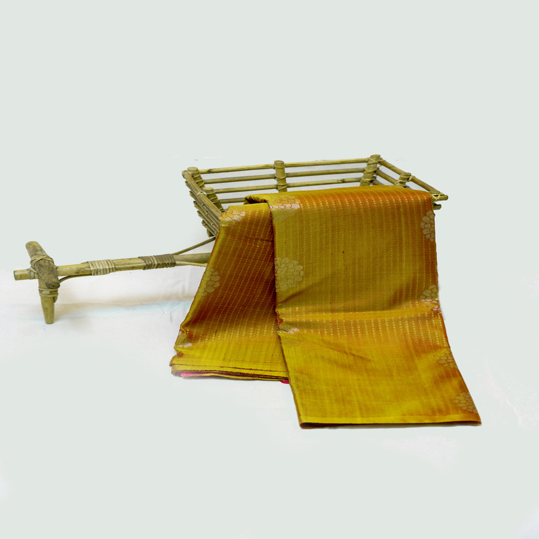 Mustard yellow soft silk saree